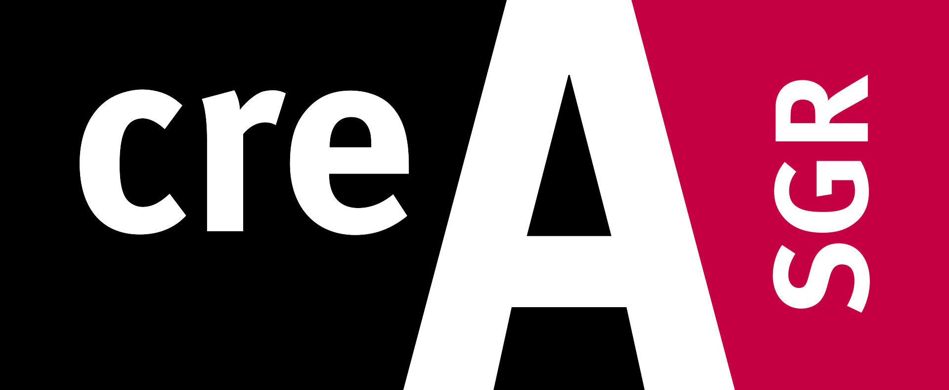 Un logotipo negro y rojo con la palabra CREA SGR