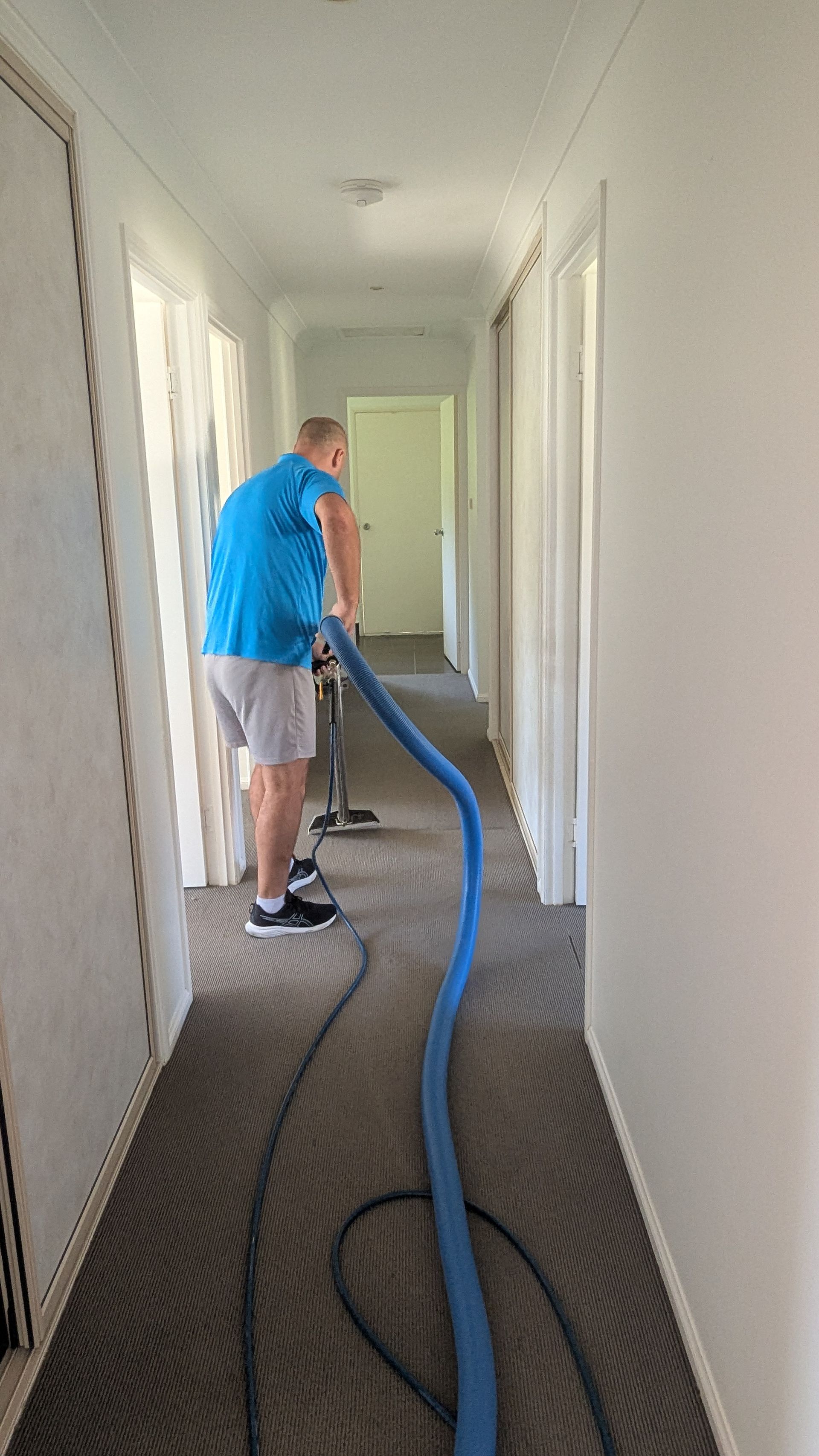 A Rug is Sitting on Top of a Concrete Walkway Next to a Hose — Total Pest and Carpet Cleaning in Yeppoon, QLD