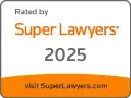 Super Lawyers 2025 badge: Orange and white rectangle with