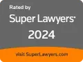 Super Lawyers 2024 badge: Gray square with white text and orange bottom;