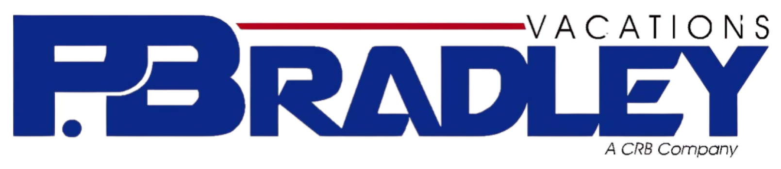P Bradley Vacations Logo for P.B. Bradley Vacations in blue with a red line,