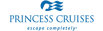 Princess Cruises logo: blue wave symbol above the words "PRINCESS CRUISES" with "escape completely" below.