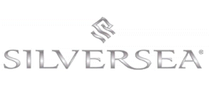 Silversea Cruises logo: silver text on a white background with a stylized symbol above the word "Silversea".