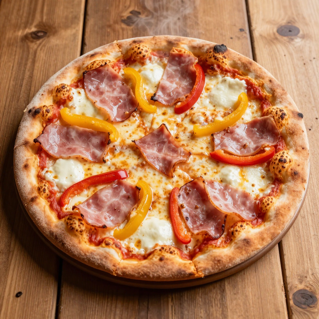 Pizza jamón y morrones