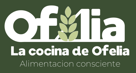 Logo de Ofelia con hojas verdes; texto “La cocina de Ofelia” y “Alimentación consciente” sobre fondo negro.