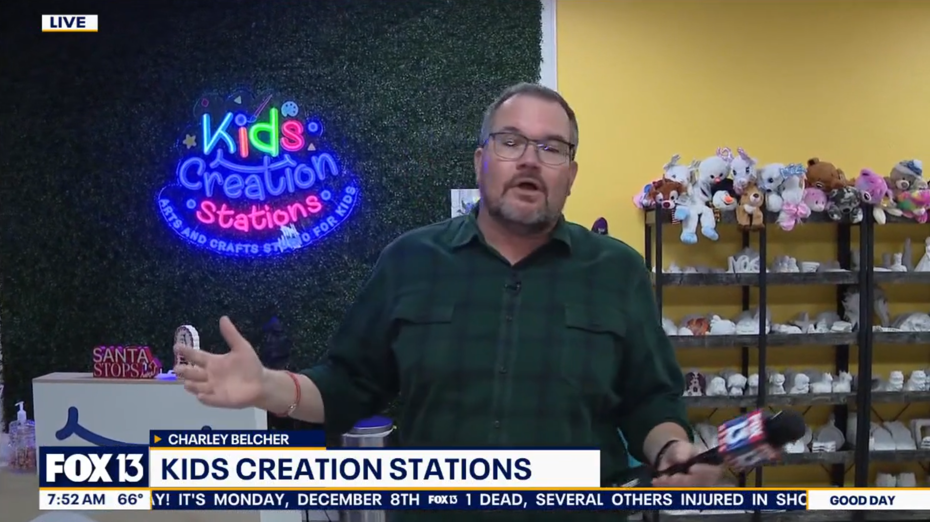 FOX 13's Charley Belcher interview Kids Creation Stations for Charley World in Tampa.