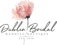 Dublin Bridal logo with pink watercolor flower. Text: Dublin Bridal, Wedding Boutique, Est. 2018.