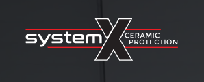 Logo for System X Ceramic Protection with white text on a black background.