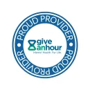 Blue circular “Proud Provider” badge with Give an Hour logo and “Mental Health. For Life.” text