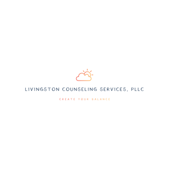 Logo for Livingston Counseling Services, PLLC with a small orange sun icon and “Create your balance” tagline