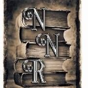 Three silver letters, N, N, and R, stacked on a pile of old books.