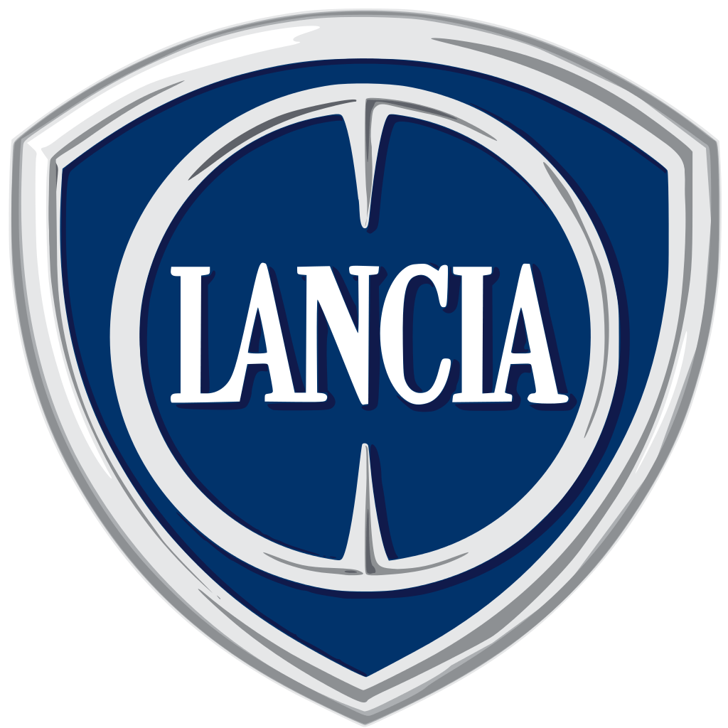 Logo del marchio automobilistico Lancia in blu, bianco e scudo argento