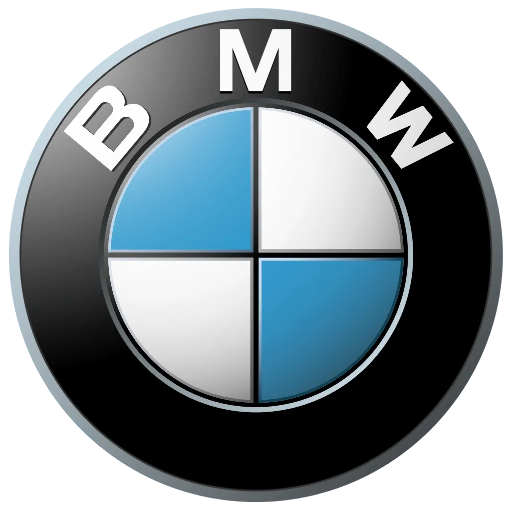 Logo BMW con anello nero e centro diviso in quattro parti blu e bianche