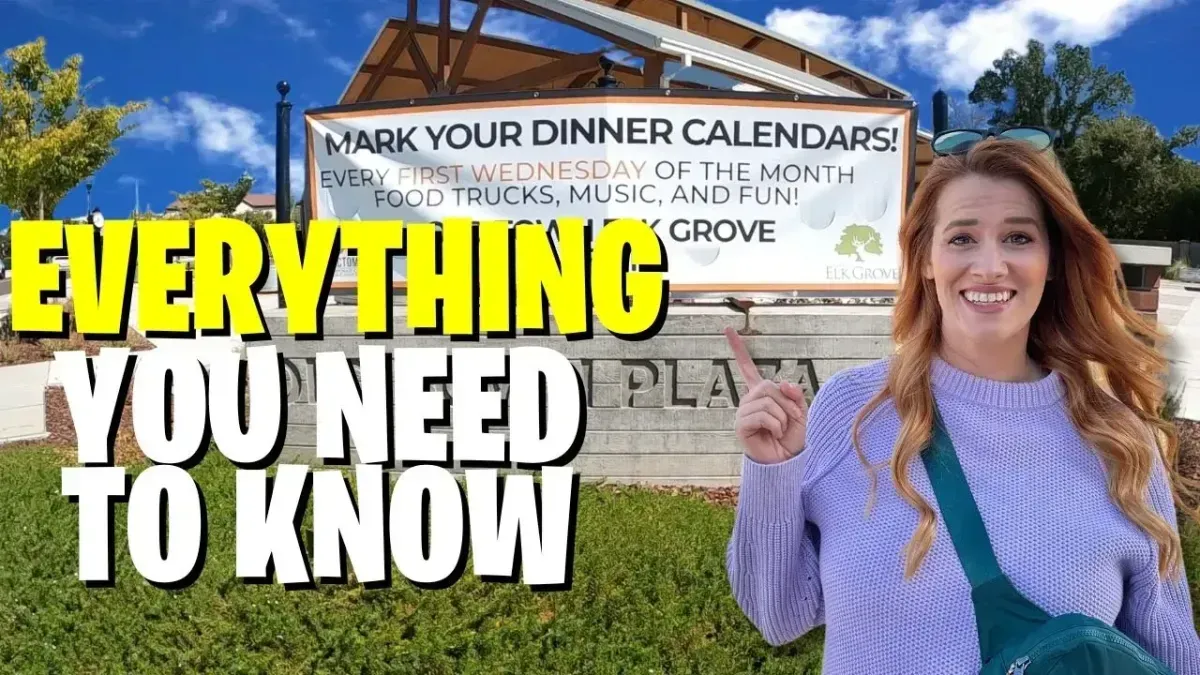 Woman pointing at sign beside bold text: “Everything you need to know”