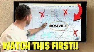 Man points at a map labeled Roseville, with red X marks and bold yellow text: “WATCH THIS FIRST!!”