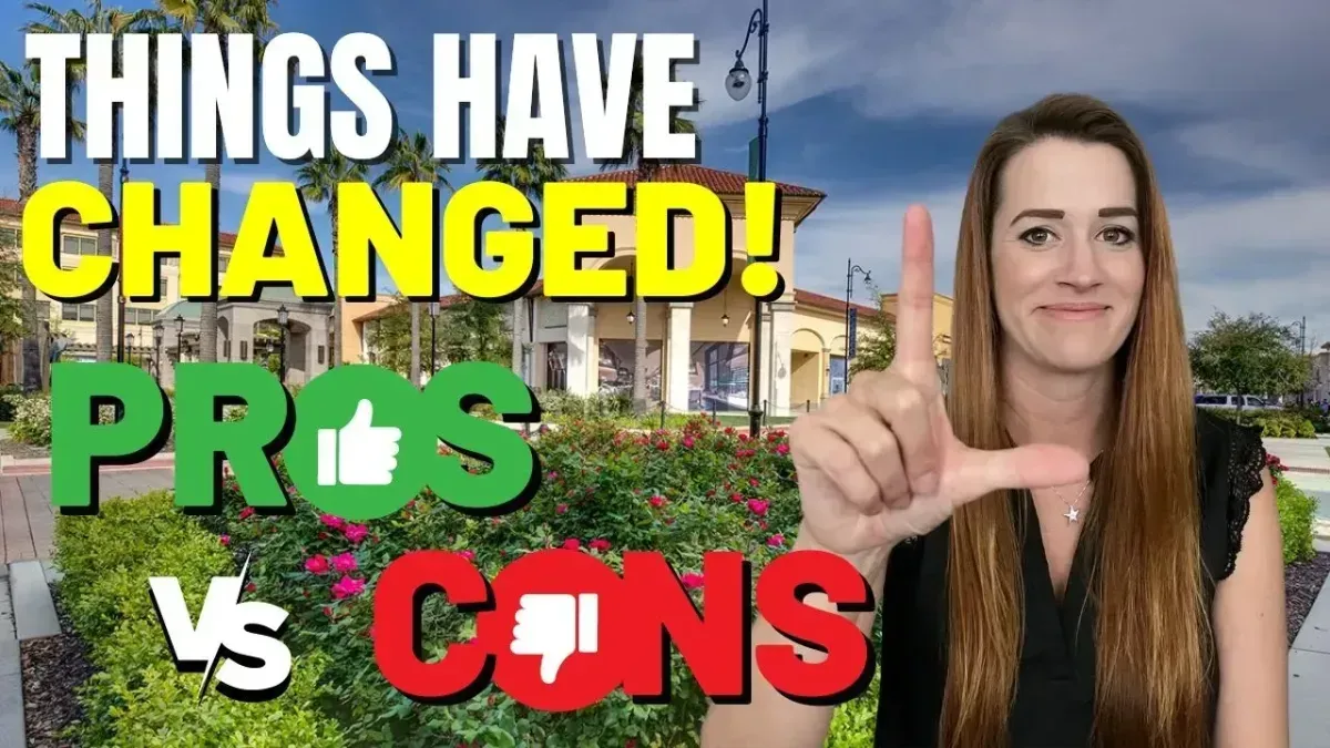 Thumbnail with “THINGS HAVE CHANGED!” text, green “PROS” and red “CONS,” woman gesturing thumbs-up near city skyline.