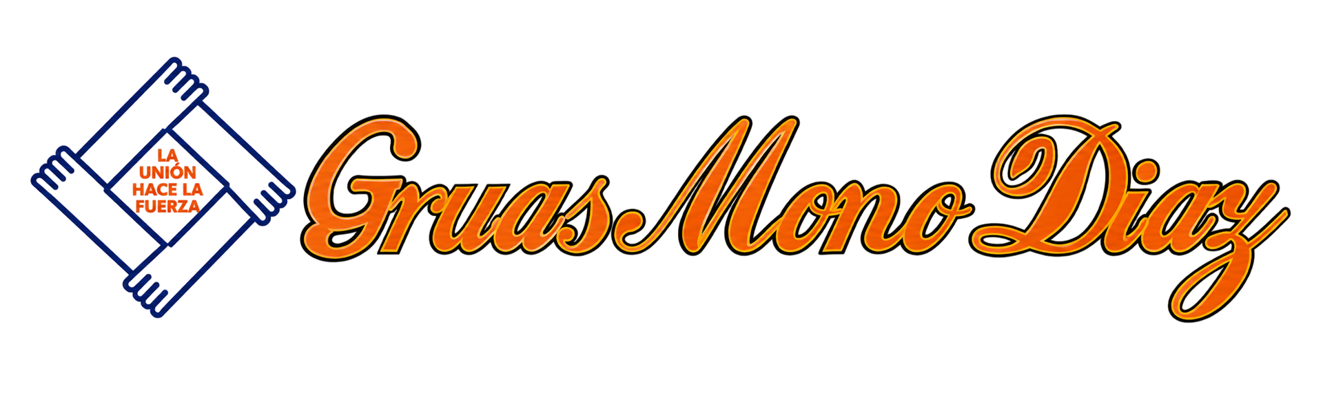 Logotipo azul y blanco con el texto en letra cursiva naranja «GrussMonoDraz» y un icono de diamante a la izquierda