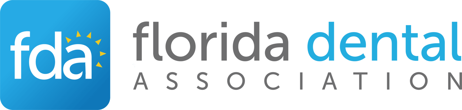The logo for the florida dental association is blue and white.