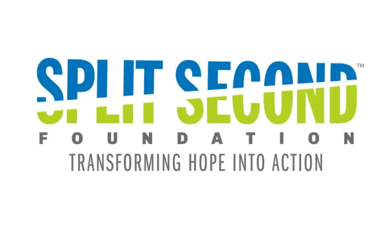 The logo for the split second foundation transforming hope into action