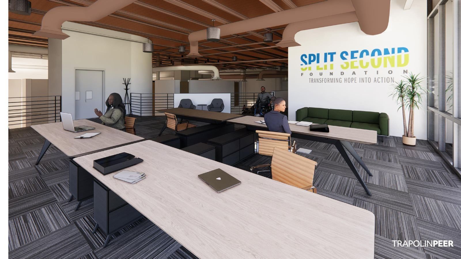 Rendering of the planned mezzanine office and meeting space