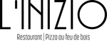 Logo pour L'INIZIO, un restaurant spécialisé dans les pizzas au feu de bois, avec le nom en caractères gras noirs sur fond blanc.