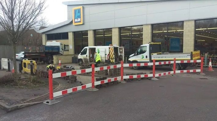 The County Groundforce team at Aldi Wolverhampton Block Paving specialists County Groundforce carrying out block paving repair work at an Aldi Supermarket in the West Midlands