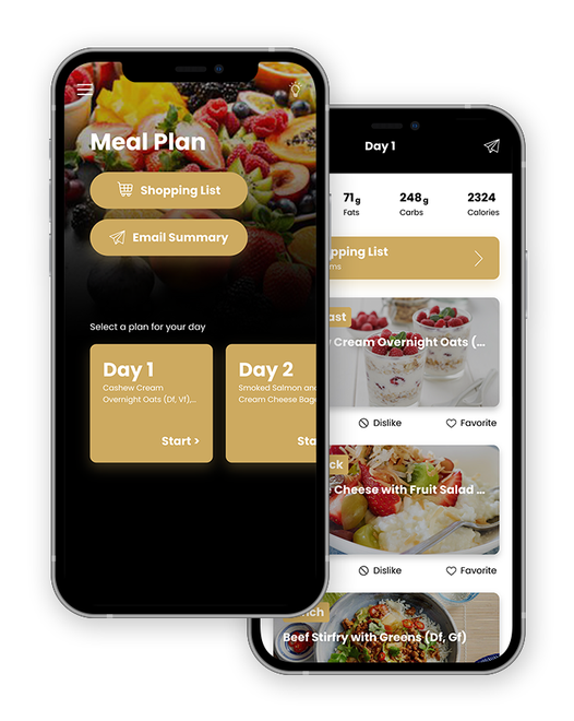 A cell phone with a meal plan app on it.
