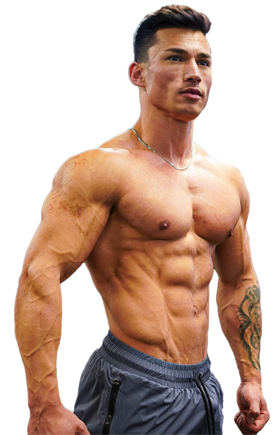 A man in a white tank top is holding two dumbbells.