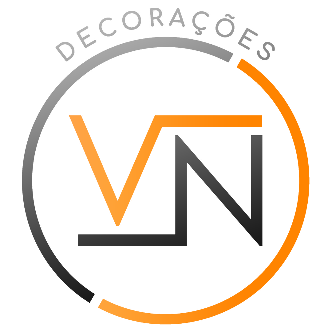 Logo da VN Decorações em um monograma estilizado VN em laranja e cinza dentro de uma moldura circular sobre um fundo branco.