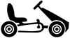 Schwarzes Go-Kart mit Sitz, Lenkrad und Pedalen.