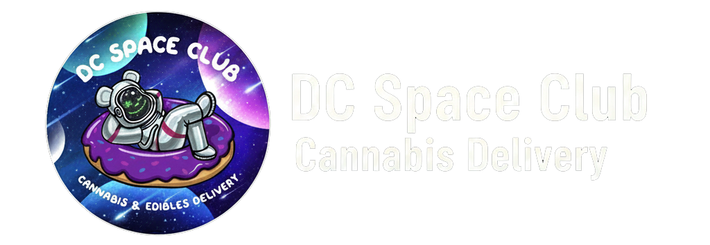 DC Space Club logo: astronaut relaxing on a donut in space, promoting cannabis and edibles delivery.