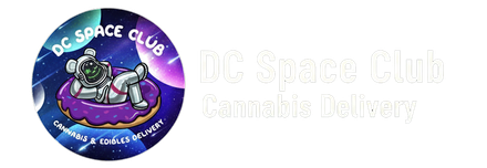 DC Space Club logo: astronaut relaxing on a donut in space, promoting cannabis and edibles delivery.