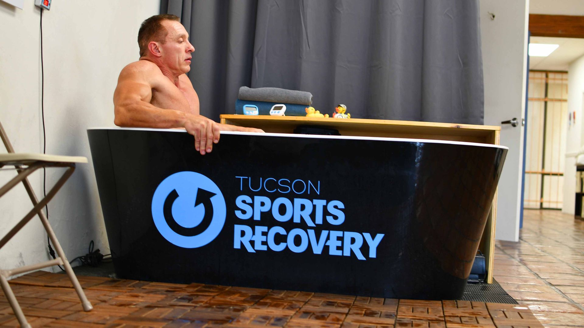 A man in a cold plunge