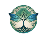 Pilates and Intuitive Energy Healing. dragonfly is sitting on top of a tree in a circle.