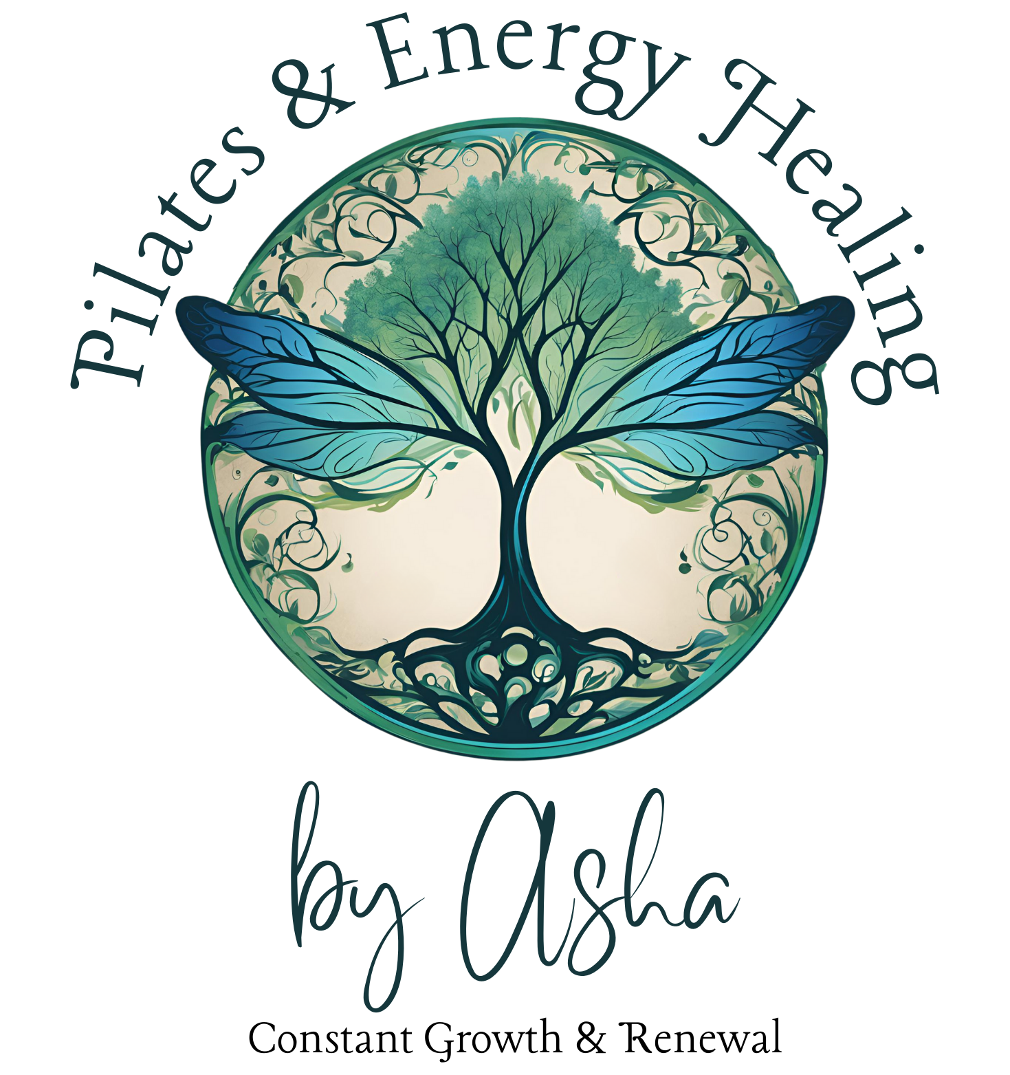A logo for pilates and energy healing by asha