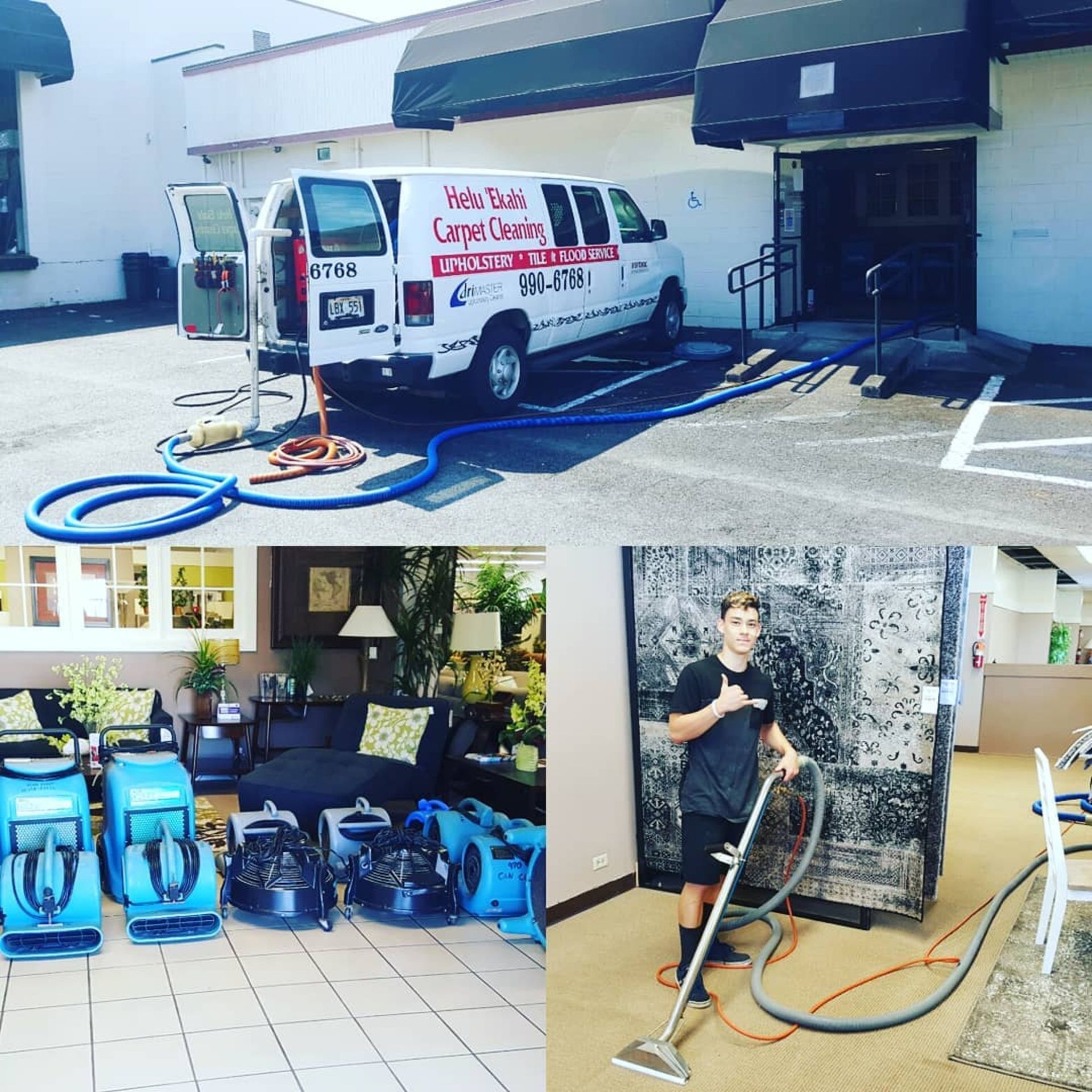 A man is using a vacuum to clean a carpet