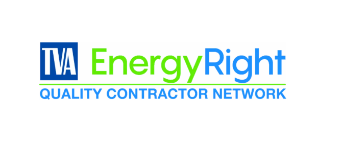 Logo for TVA EnergyRight Quality Contractor Network. Blue square with TVA, green
