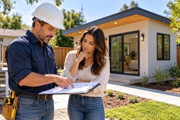 Stockton ADU contractor reviewing plans with homeowner
