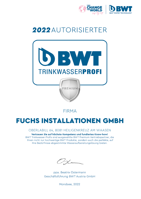 Ein Zertifikat auf dem Fuchs Installationen GmbH steht.