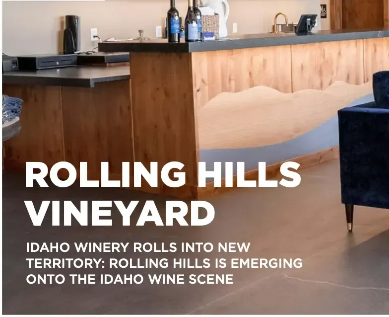 Rolling Hills Vineyard interior with wine bottles. Idaho winery entering the wine scene.