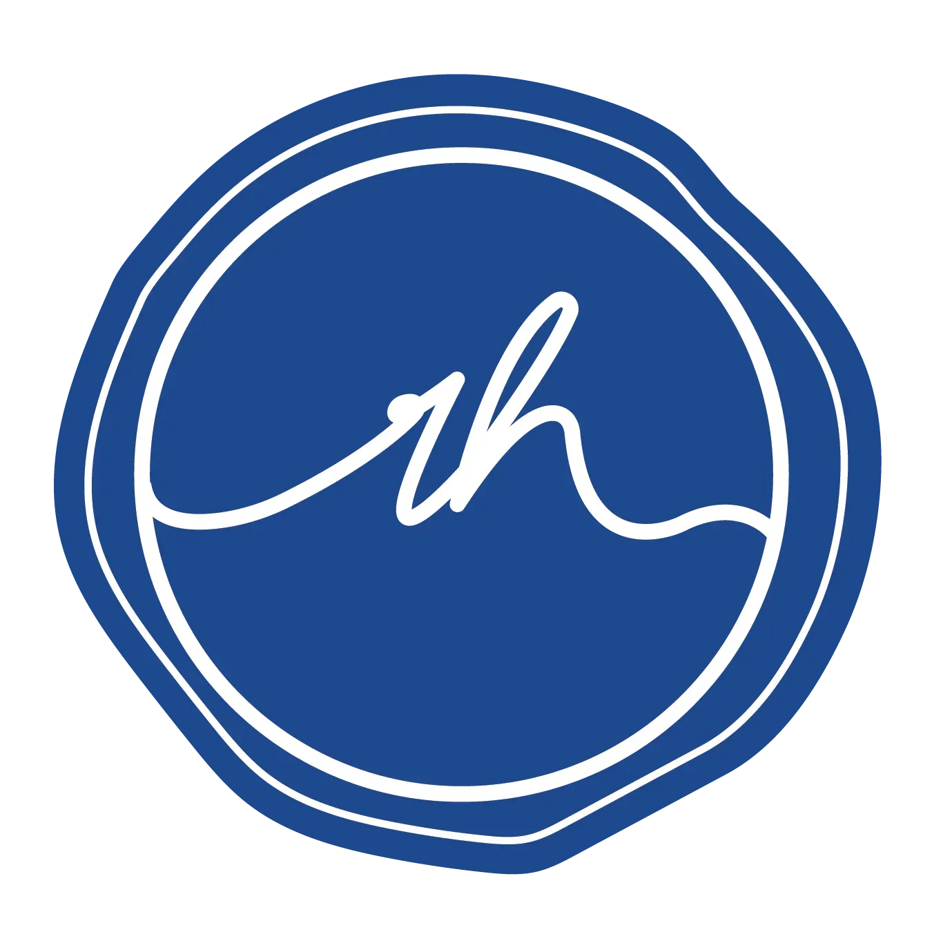 Blue circle seal with white