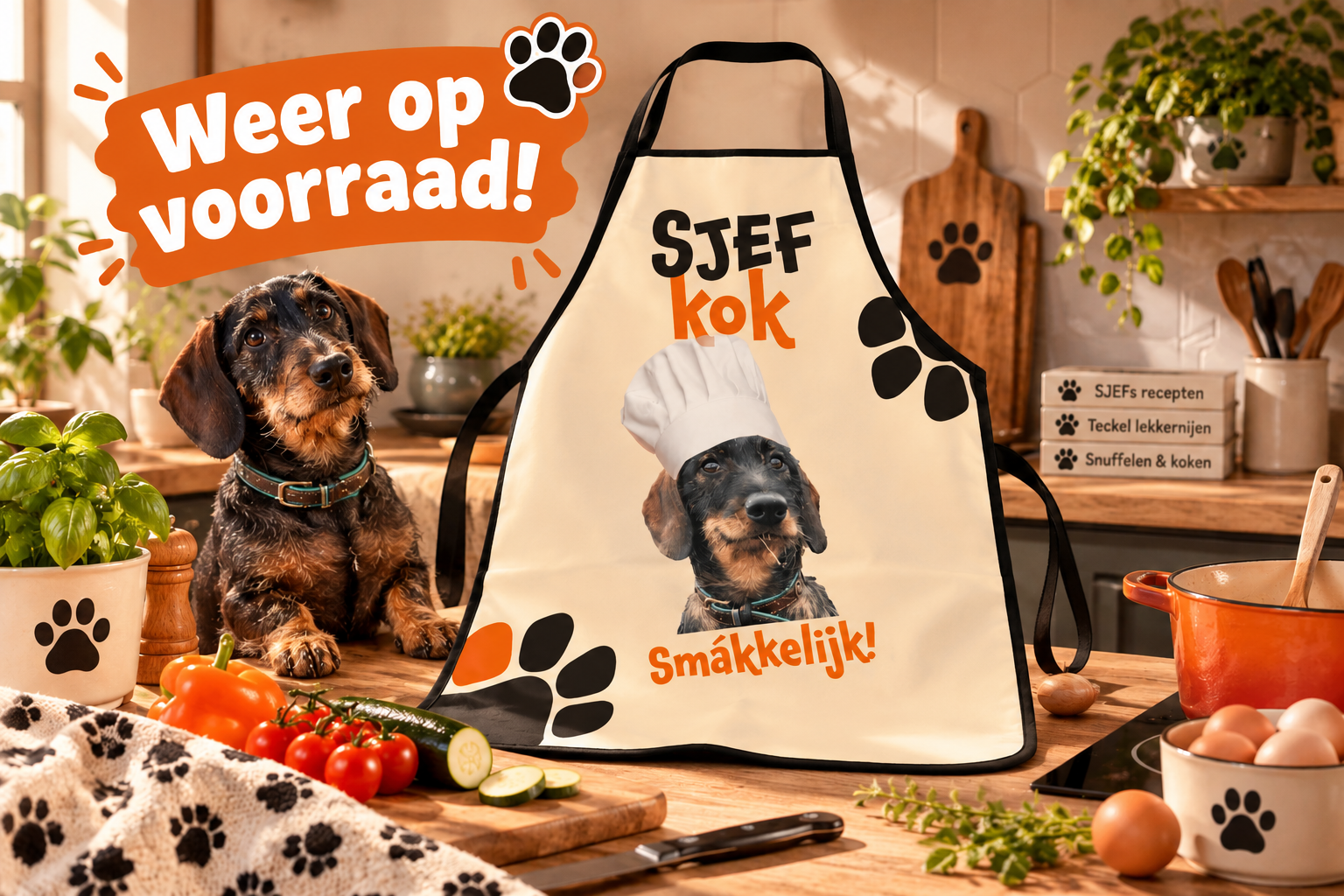 Sjef's Keukenschort – vrolijk teckelschort