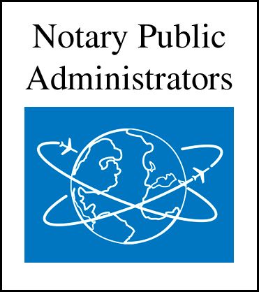 Logo reading “Notary Public Administrators” above a blue globe with white orbit lines.