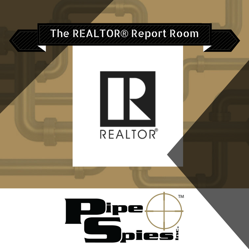 The Realtor Report Room logo, with a stylized “R,” and Pipe Spies! Inc. logo set against a patterned background.
