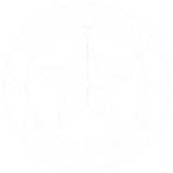 White embossed Texas star seal with circular text on a plain background