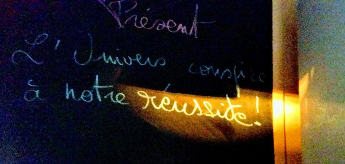 Blackboard with white text: