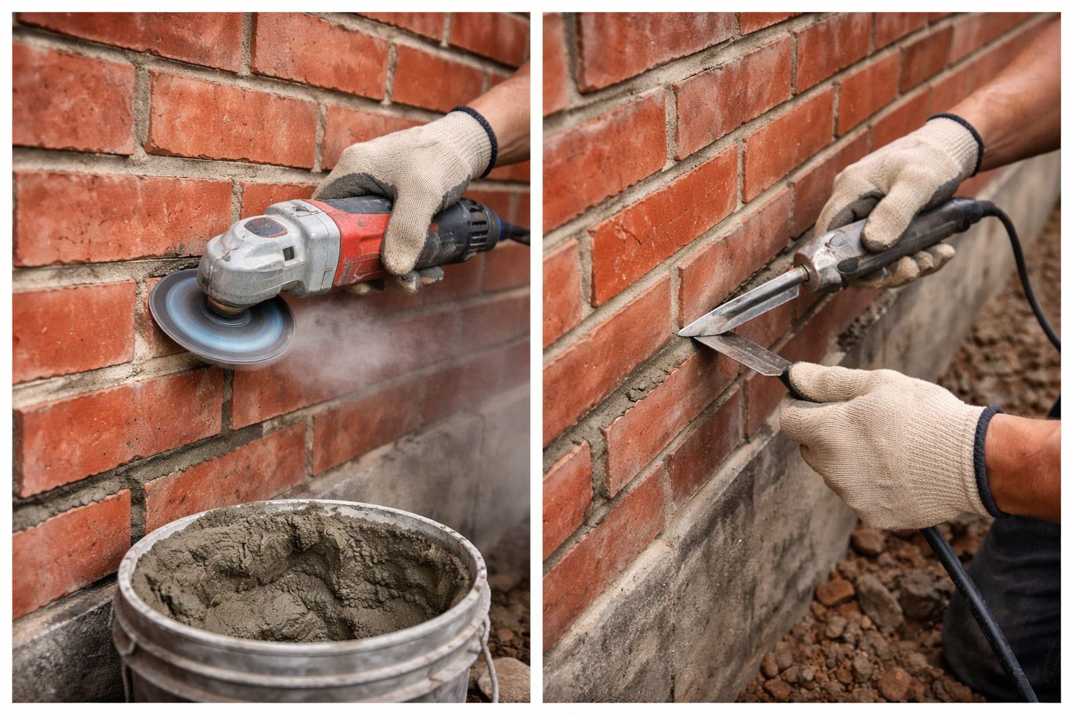 Ongoing Tuckpointing On A Brick Wall