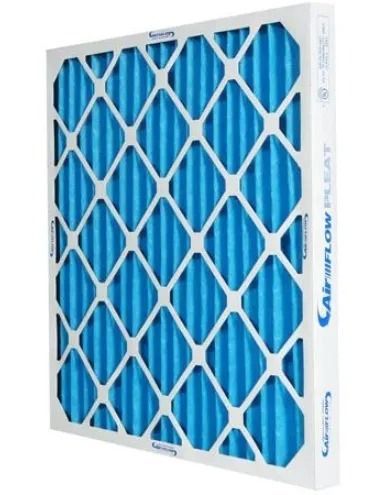 Blue pleated HVAC air filter with white frame and diamond-pattern mesh