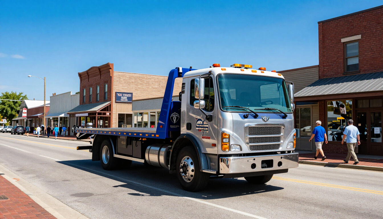A professional local towing service truck on the road