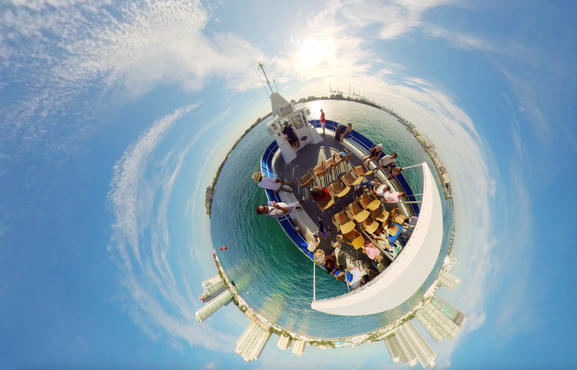 Beautiful air shot of the Miami Millionaires Row Boat tour